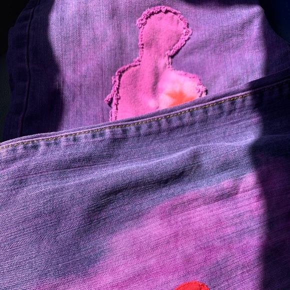1/1 purple jeans with bleached and sewed on design - Picture 3 of 6